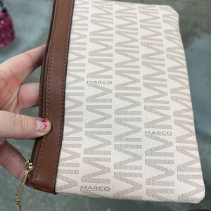 Beige and Brown Patterned Wristlet